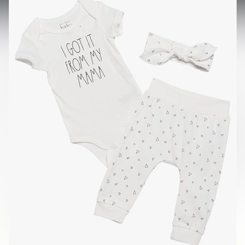 Rae Dunn I Got It From My Mama 3 Piece Onsie Pants and Headband Set